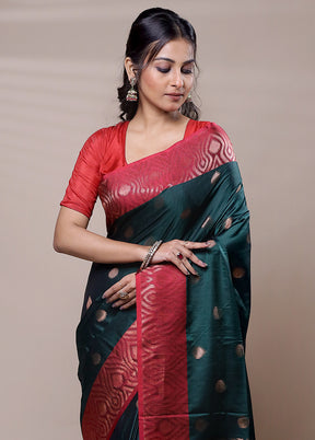 Green Dupion Silk Saree With Blouse Piece