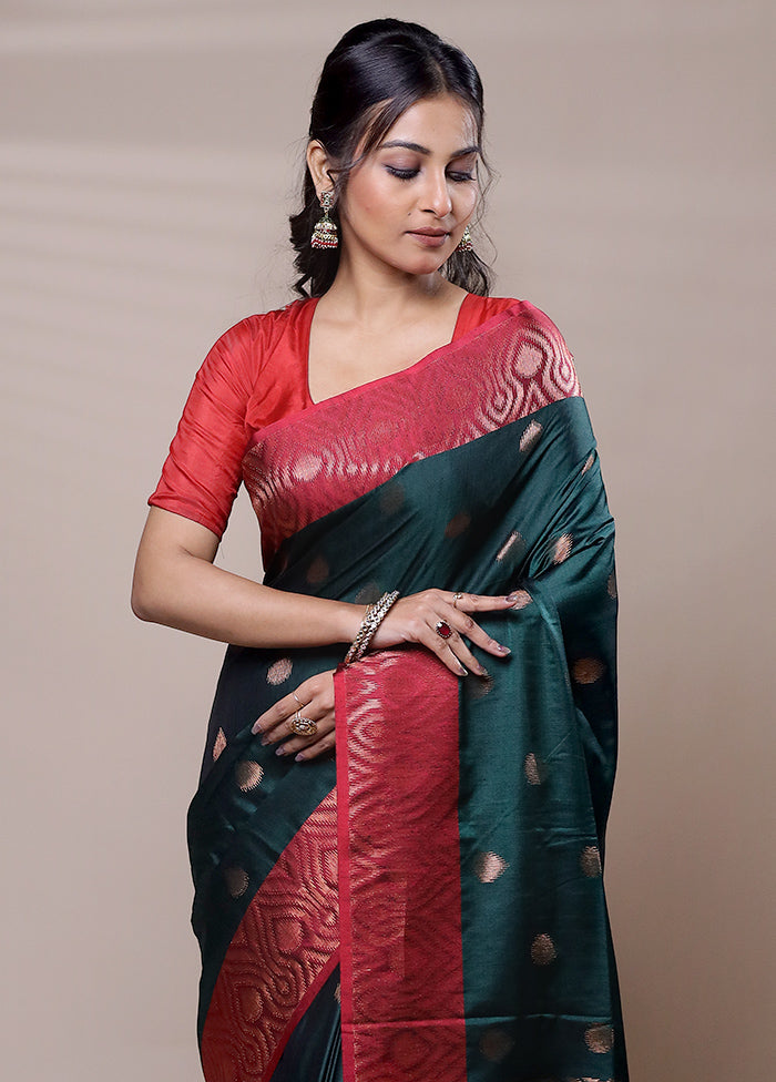 Green Dupion Silk Saree With Blouse Piece