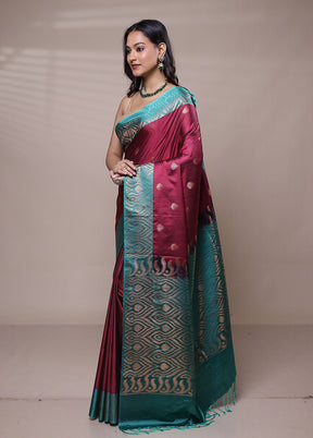 Maroon Dupion Silk Saree With Blouse Piece