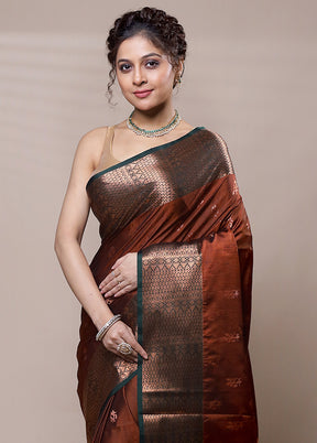 Brown Dupion Silk Saree With Blouse Piece