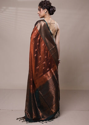 Brown Dupion Silk Saree With Blouse Piece