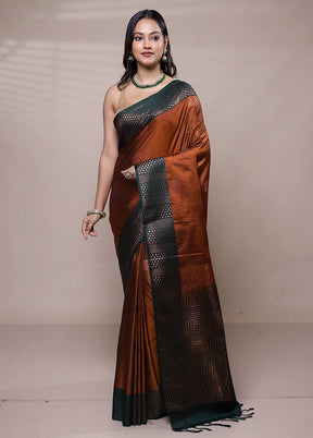 Brown Dupion Silk Saree With Blouse Piece