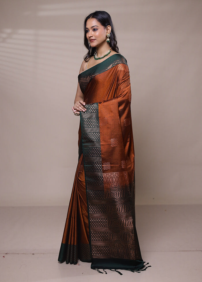 Brown Dupion Silk Saree With Blouse Piece