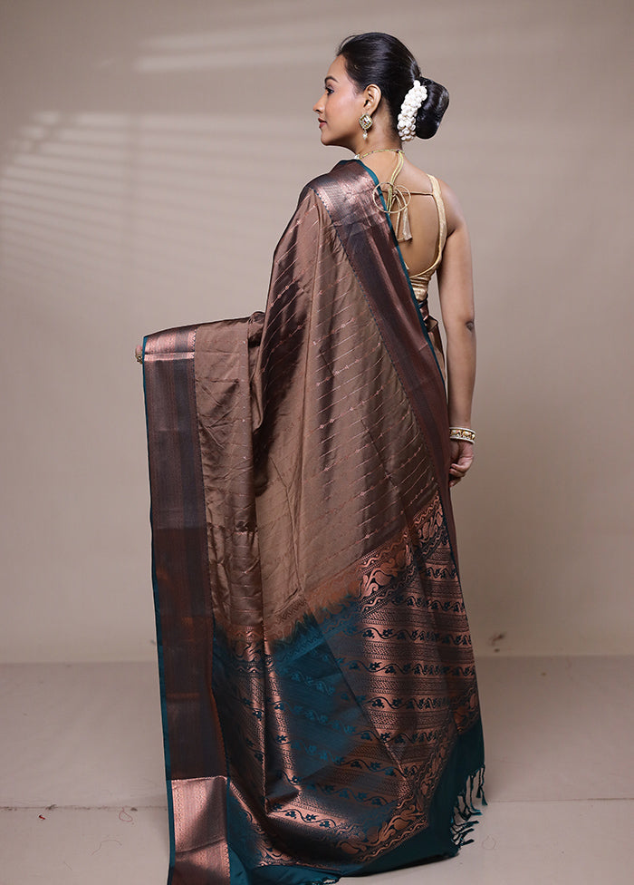 Brown Kanjivaram Silk Saree With Blouse Piece