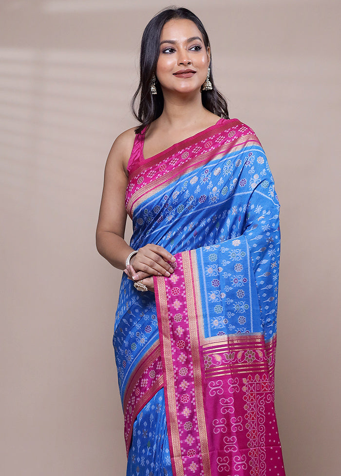 Blue Dupion Silk Saree With Blouse Piece