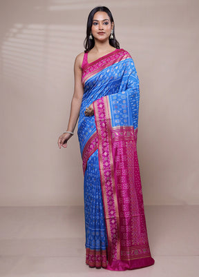 Blue Dupion Silk Saree With Blouse Piece