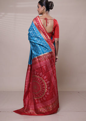 Blue Dupion Silk Saree With Blouse Piece