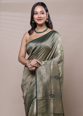 Green Dupion Silk Saree With Blouse Piece