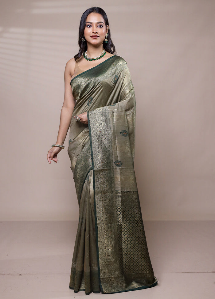 Green Dupion Silk Saree With Blouse Piece