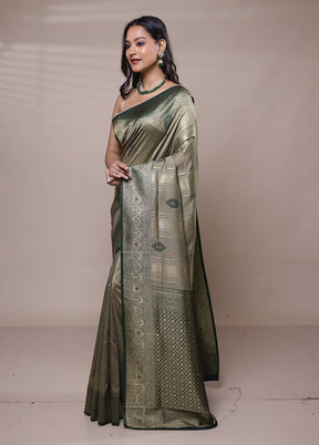 Green Dupion Silk Saree With Blouse Piece