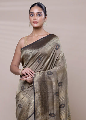 Grey Dupion Silk Saree With Blouse Piece