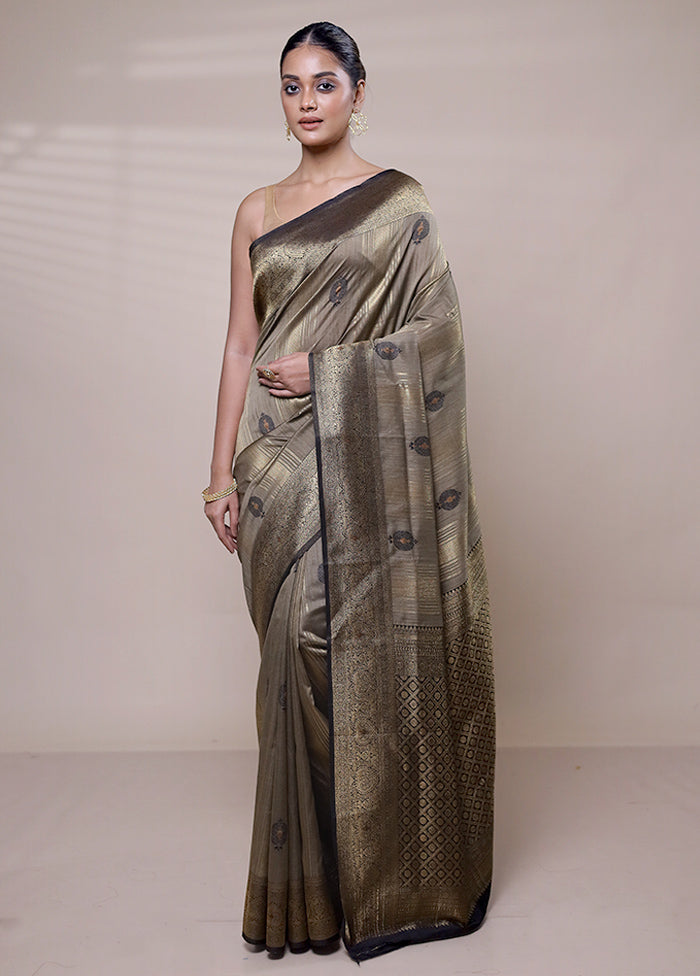 Grey Dupion Silk Saree With Blouse Piece