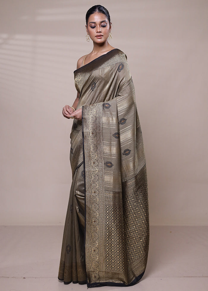 Grey Dupion Silk Saree With Blouse Piece