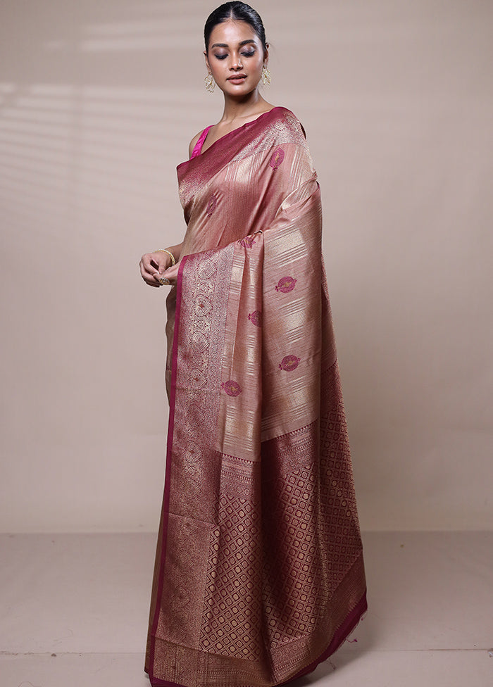 Golden Dupion Silk Saree With Blouse Piece