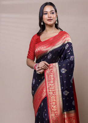 Blue Dupion Silk Saree With Blouse Piece