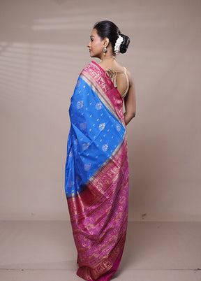 Blue Dupion Silk Saree With Blouse Piece