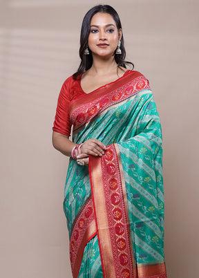 Green Dupion Silk Saree With Blouse Piece