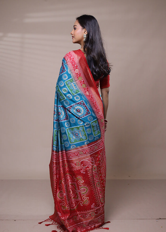 Blue Dupion Silk Saree With Blouse Piece