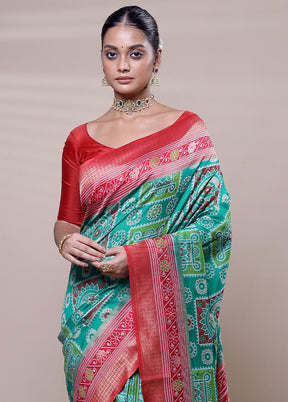 Green Dupion Silk Saree With Blouse Piece