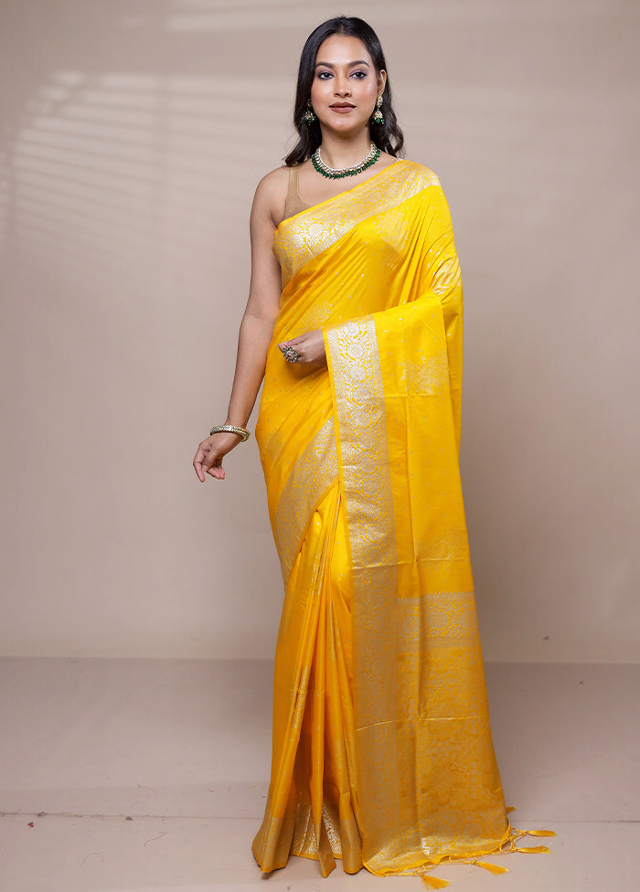 Yellow Dupion Silk Saree With Blouse Piece