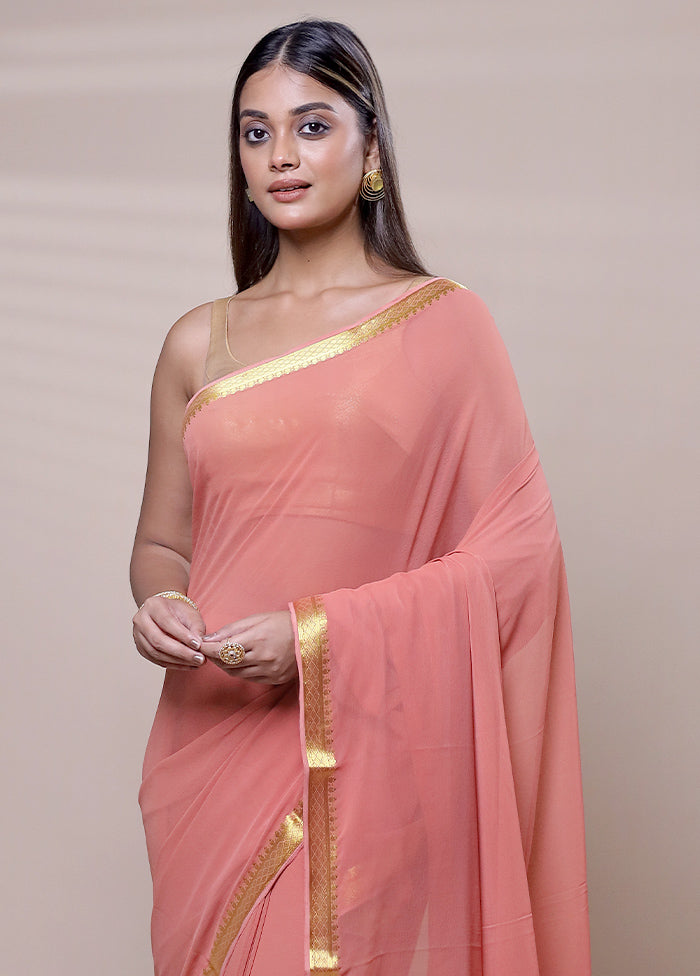 Pink Chiffon Silk Saree With Blouse Piece