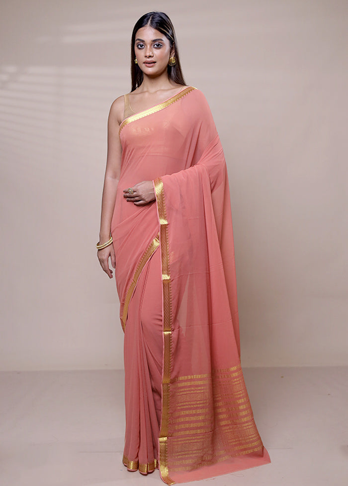 Pink Chiffon Silk Saree With Blouse Piece