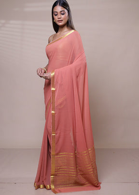 Pink Chiffon Silk Saree With Blouse Piece