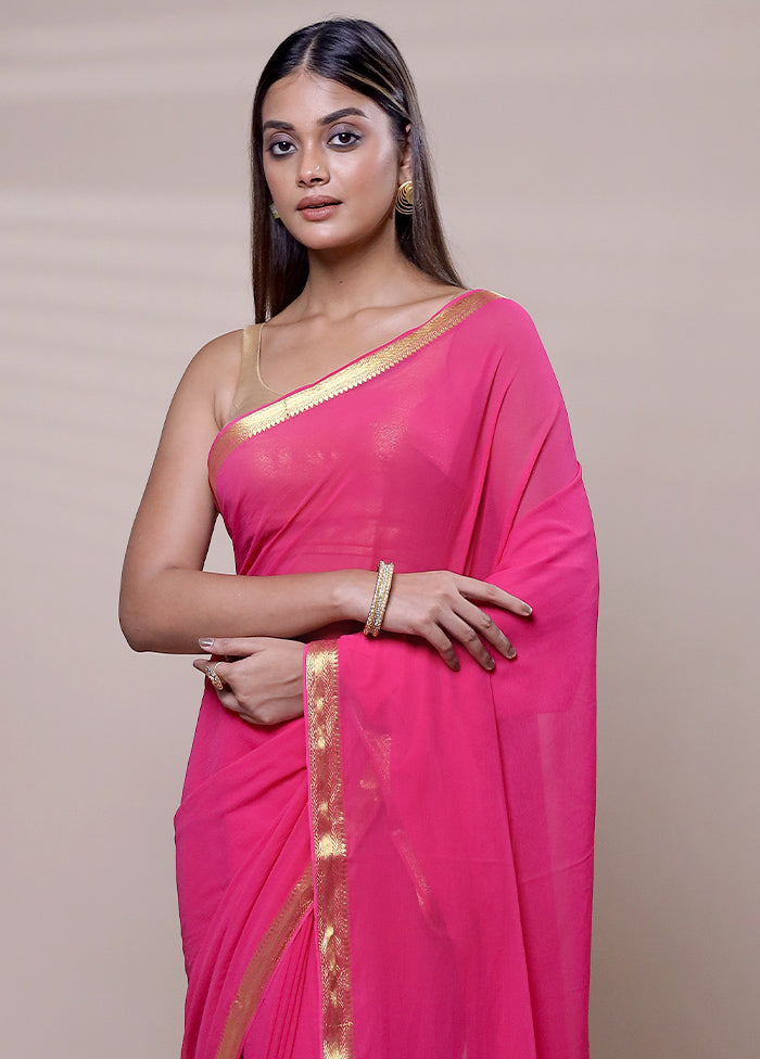 Pink Chiffon Silk Saree With Blouse Piece