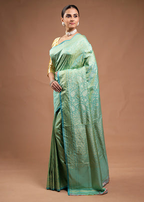 Green Handloom Katan Pure Silk Saree With Blouse Piece