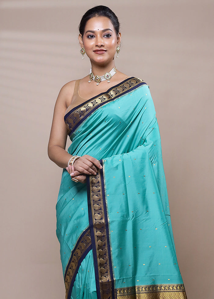 Blue Kanjivaram Silk Saree With Blouse Piece