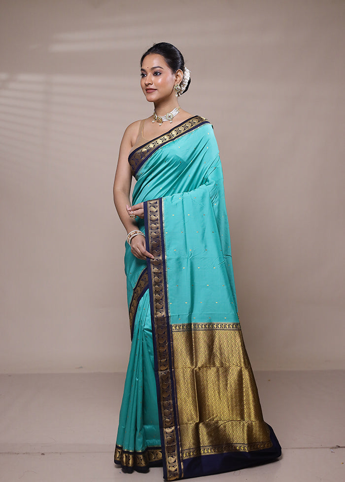 Blue Kanjivaram Silk Saree With Blouse Piece