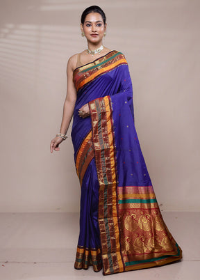 Blue Kanjivaram Silk Saree With Blouse Piece