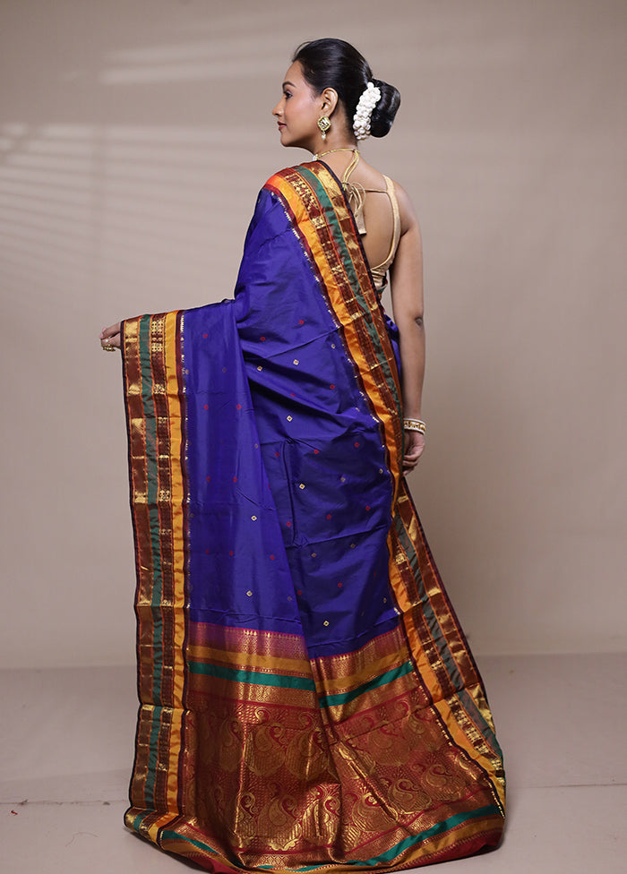 Blue Kanjivaram Silk Saree With Blouse Piece