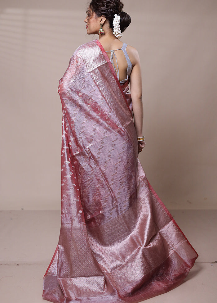 Pink Crushed Silk Saree With Blouse Piece