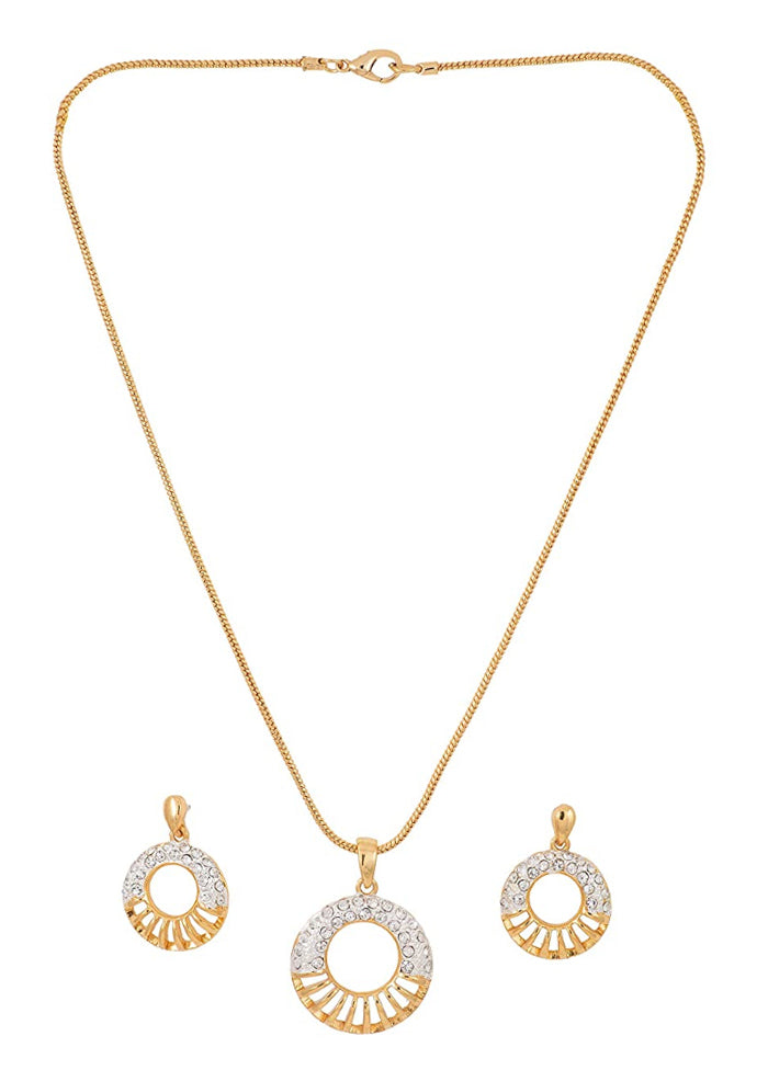Gold Plated Circular Pendent Set With Austrian Crystals - Indian Silk House Agencies