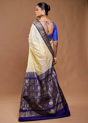 Cream Kanjivaram Silk Saree With Blouse Piece