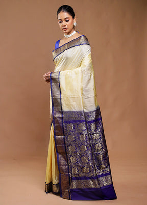 Cream Kanjivaram Silk Saree With Blouse Piece