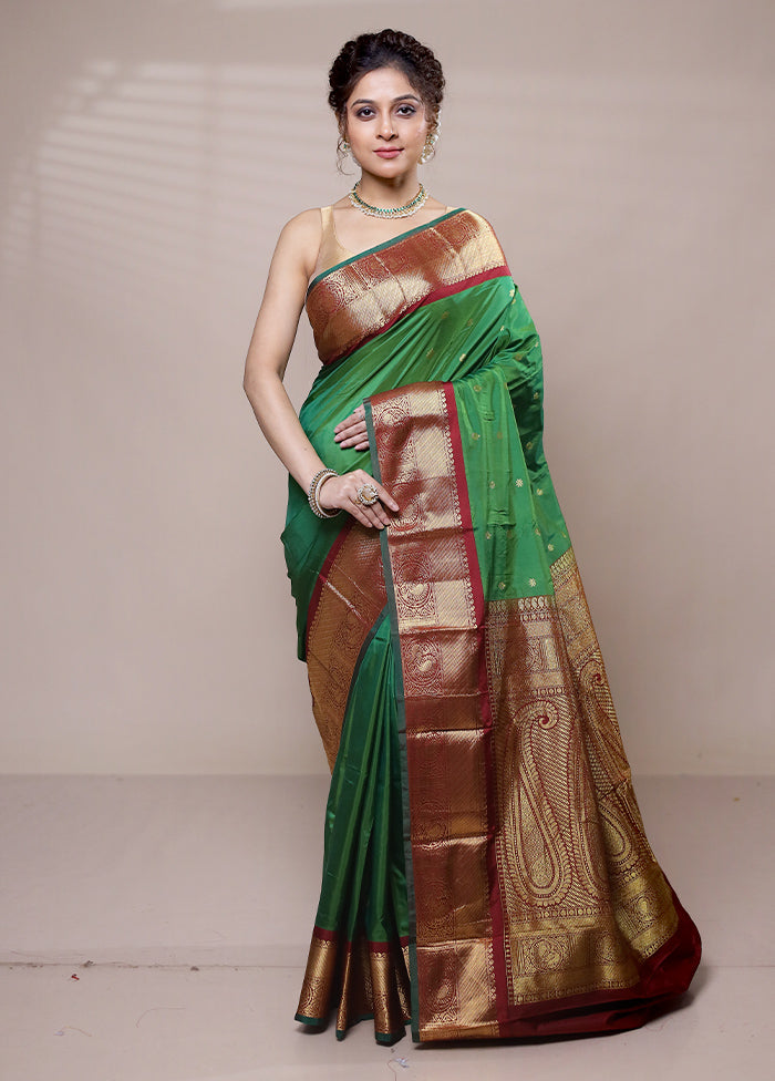 Green Kanjivaram Silk Saree With Blouse Piece