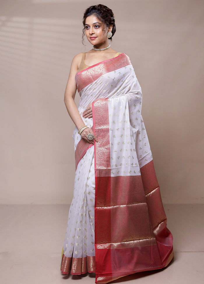 White Cotton Saree With Blouse Piece