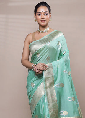 Green Dupion Silk Saree With Blouse Piece