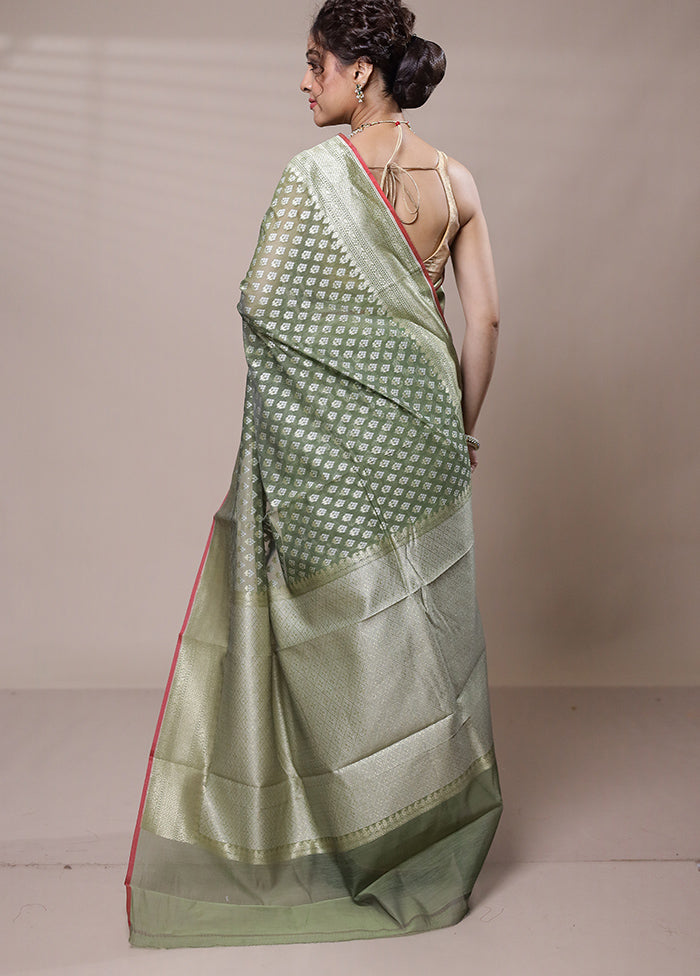 Green Kora Silk Saree With Blouse Piece