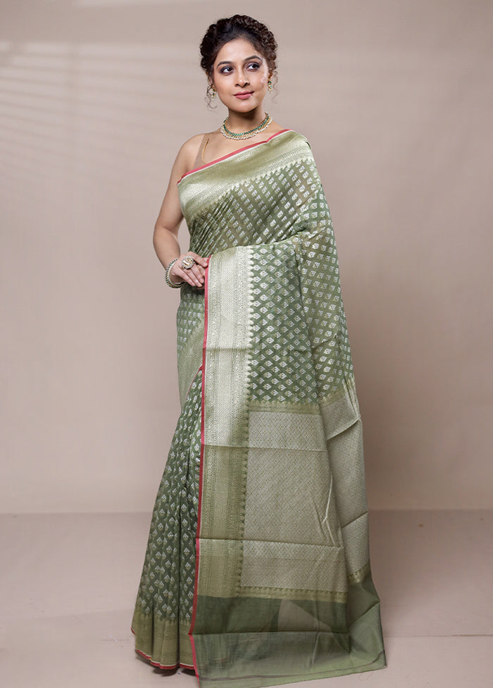 Green Kora Silk Saree With Blouse Piece