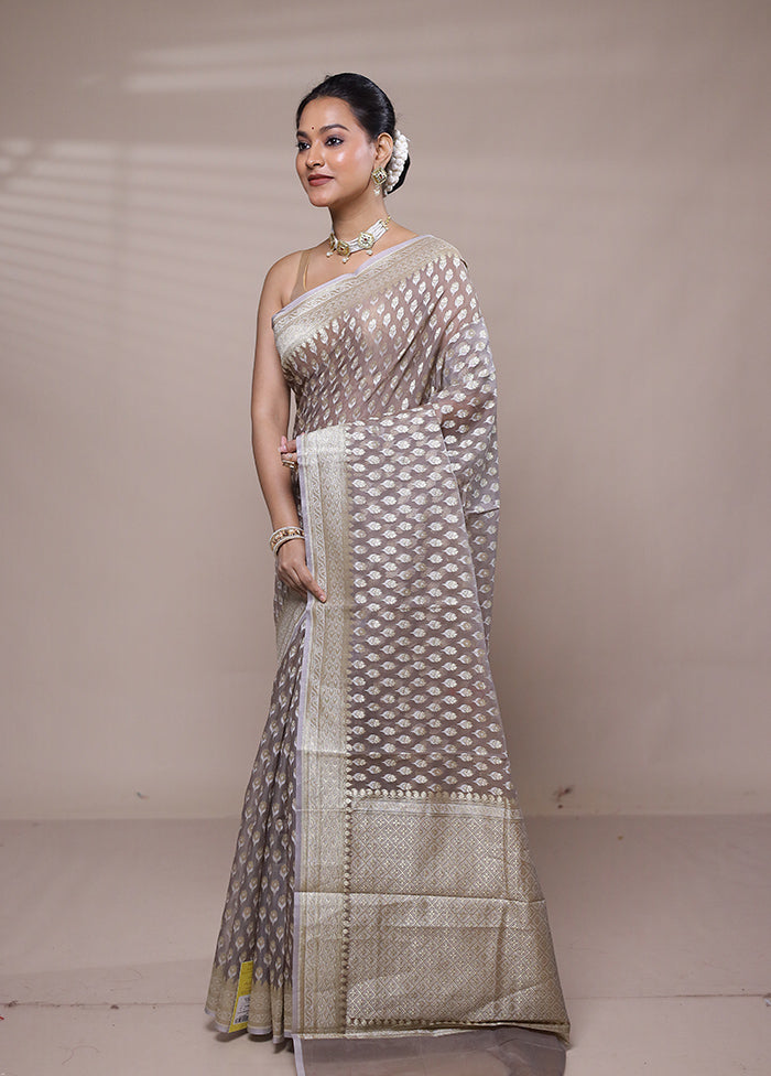 Grey Kora Silk Saree With Blouse Piece