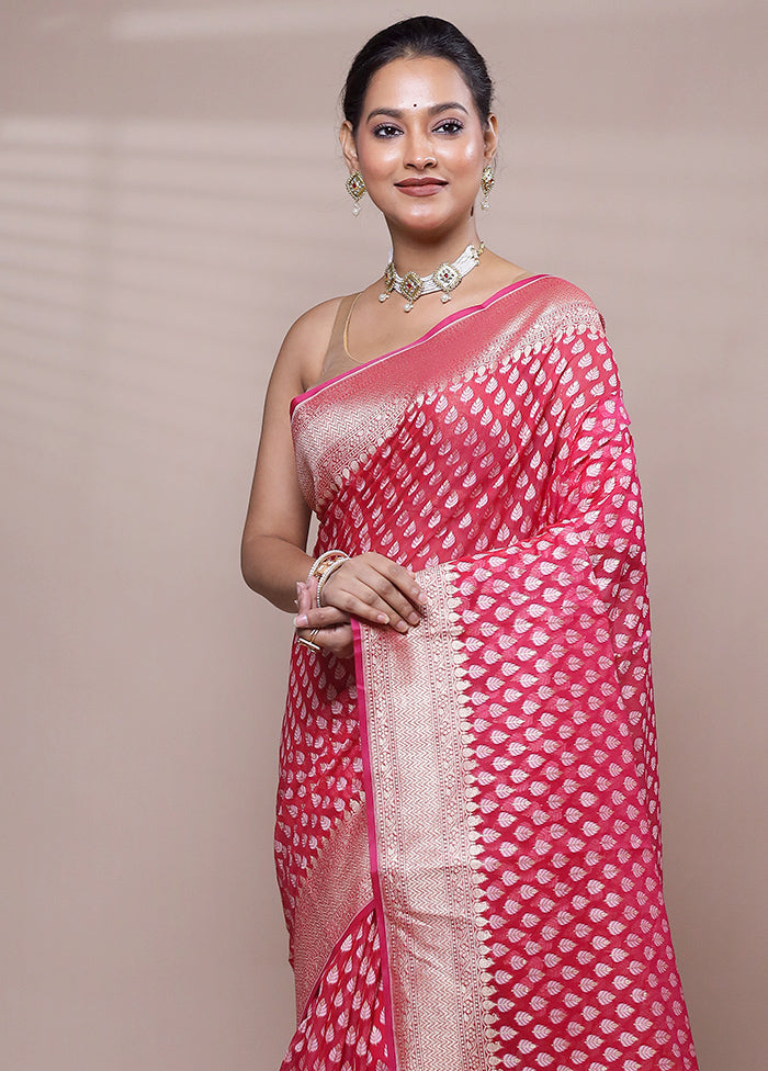 Pink Kora Silk Saree With Blouse Piece