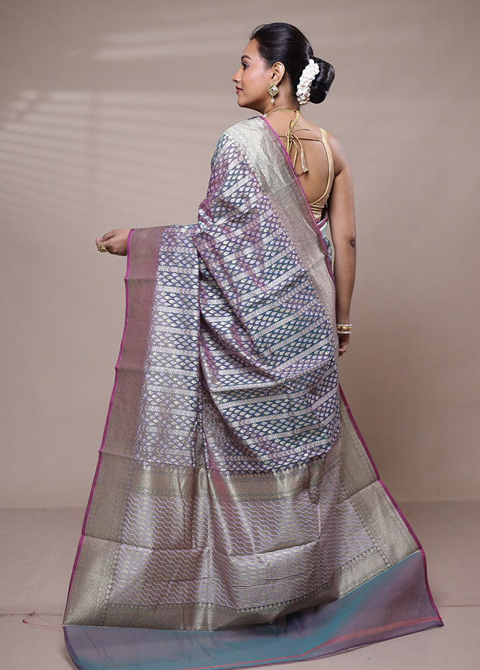 Blue Kora Silk Saree With Blouse Piece