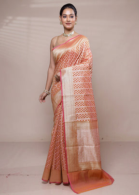 Orange Kora Silk Saree With Blouse Piece