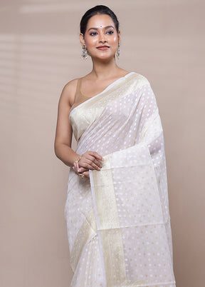 White Kora Silk Saree With Blouse Piece