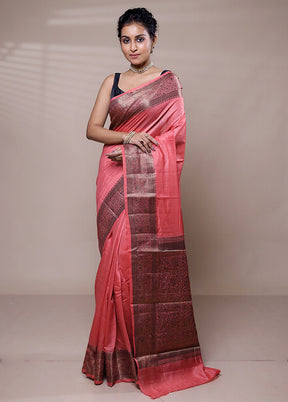 Pink Handloom Dupion Pure Silk Saree With Blouse Piece