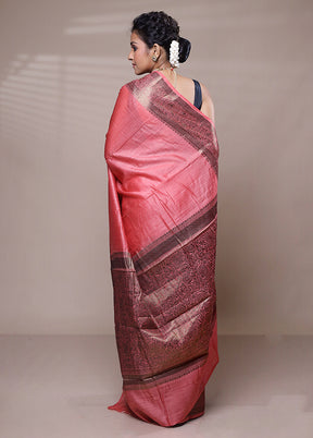 Pink Handloom Dupion Pure Silk Saree With Blouse Piece