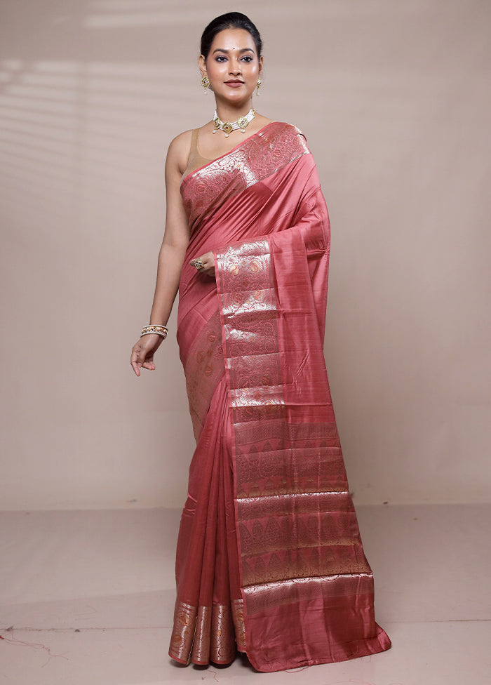 Pink Dupion Silk Saree With Blouse Piece